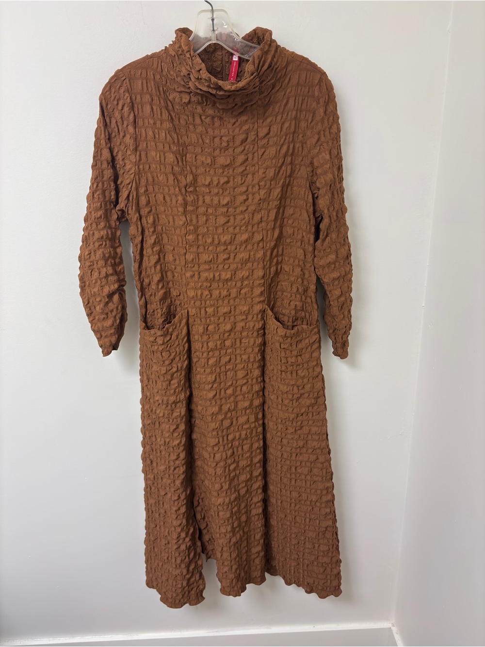 IC COLLECTION Textured Long Sleeve Midi Dress - Brown